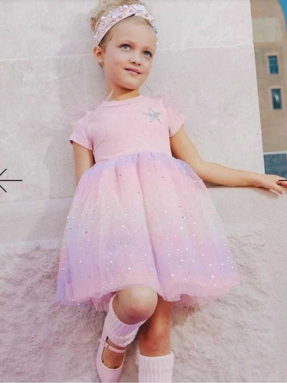 Lola + The Boys Pastel Pink Star Tulle Dress